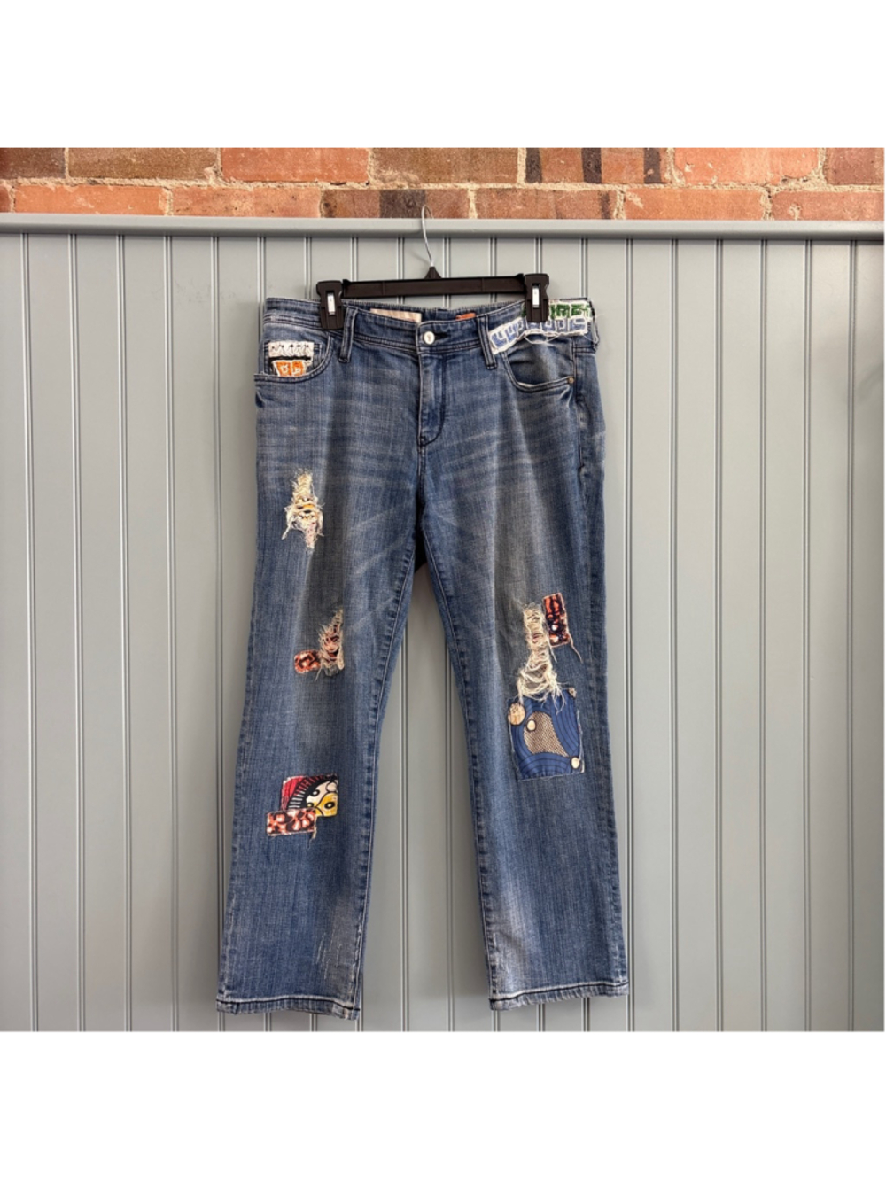 Pilcro Straight Leg Jeans Size 30 Petite Blue with Orange Accents